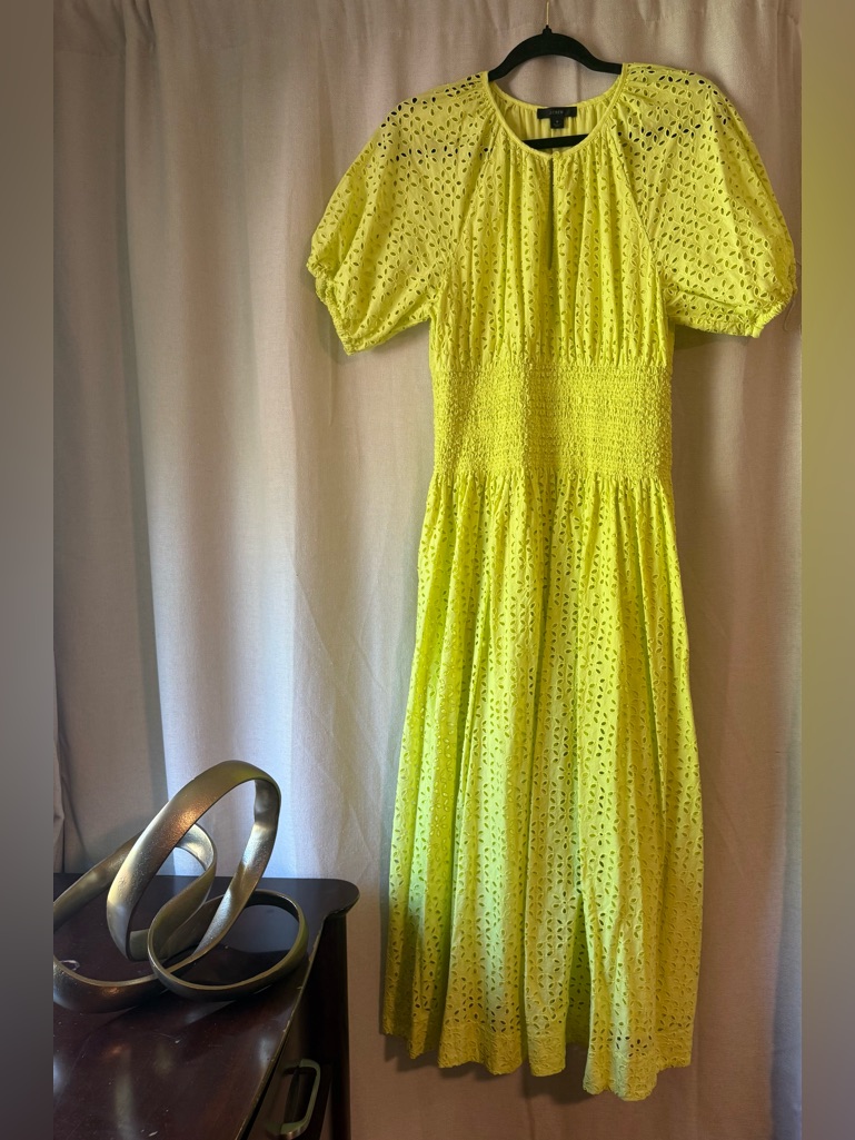 J. Crew Neon Yellow Eyelet Midi Dress